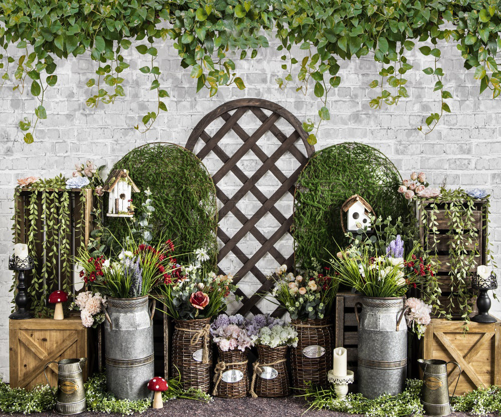 Kate Spring/Easter Green Plants Backdrop Mushroom Flower for Photography - Kate Backdrop AU