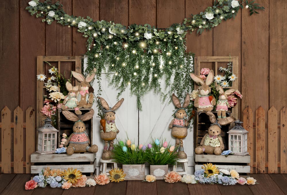 Kate Easter Bunny Backdrop Barn Door Green Plants Designed by Emetselch - Kate Backdrop AU