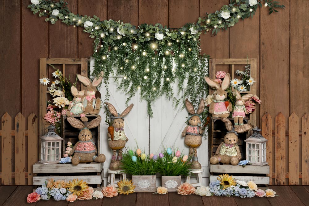 Kate Easter Bunny Backdrop Barn Door Green Plants Designed by Emetselch - Kate Backdrop AU