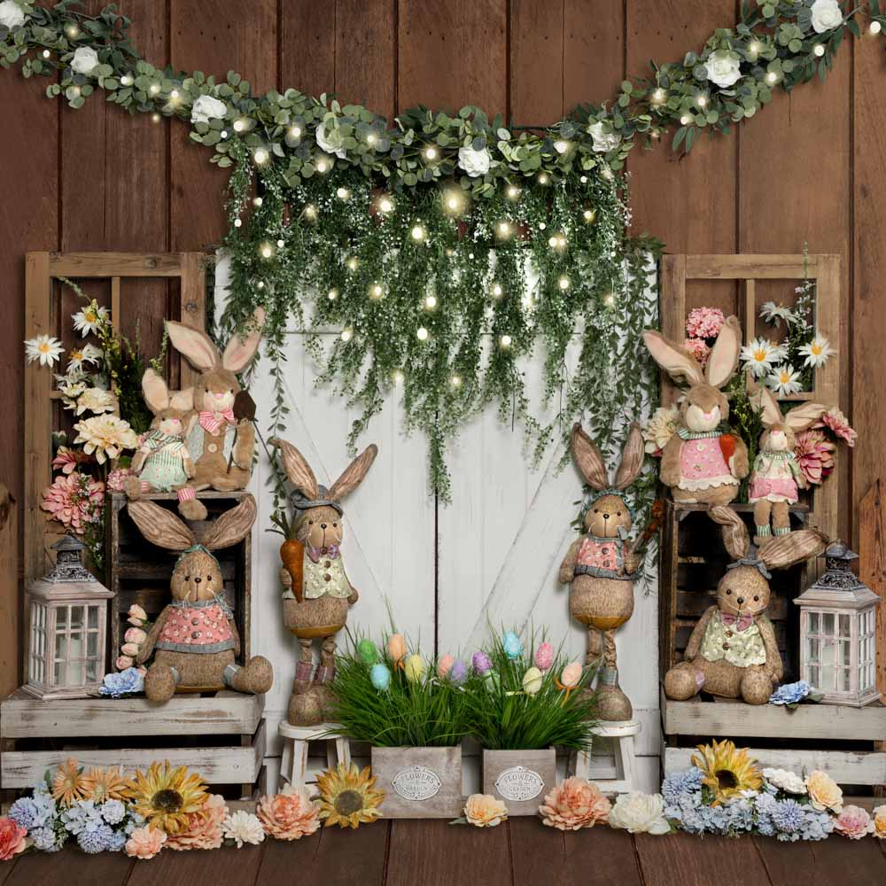 Kate Easter Bunny Backdrop Barn Door Green Plants Designed by Emetselch - Kate Backdrop AU