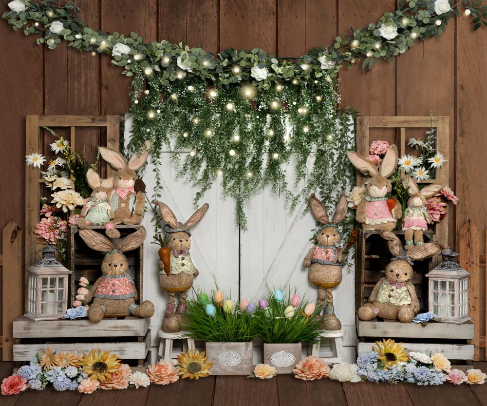 Kate Easter Bunny Backdrop Barn Door Green Plants Designed by Emetselch - Kate Backdrop AU