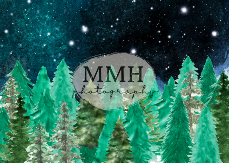 Kate Nighttime Tree Backdrop Line Camping Outdoors Designed by Melissa McCraw-Hummer - Kate Backdrop AU