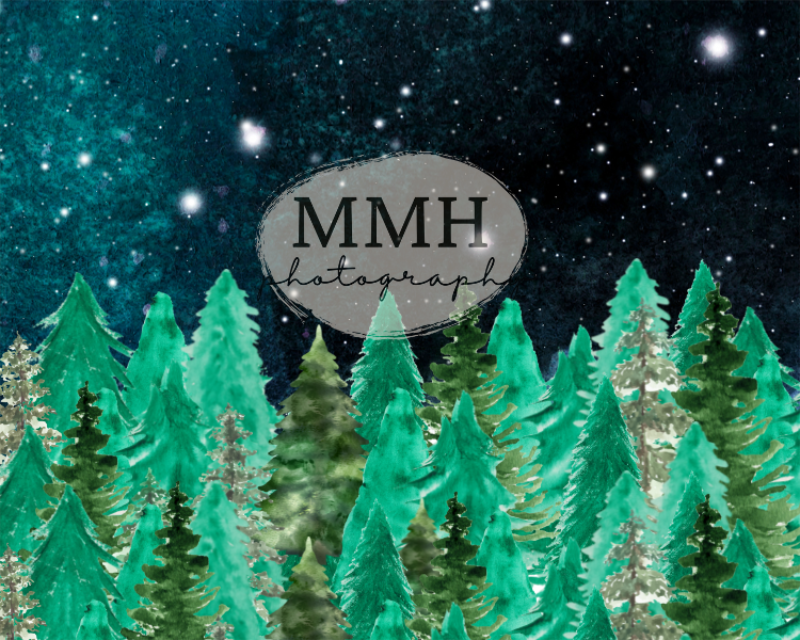 Kate Nighttime Tree Backdrop Line Camping Outdoors Designed by Melissa McCraw-Hummer - Kate Backdrop AU