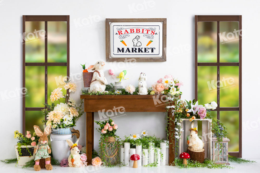 Kate Easter Backdrop Spring Flower Bunny Window Green Designed by Emetselch - Kate Backdrop AU