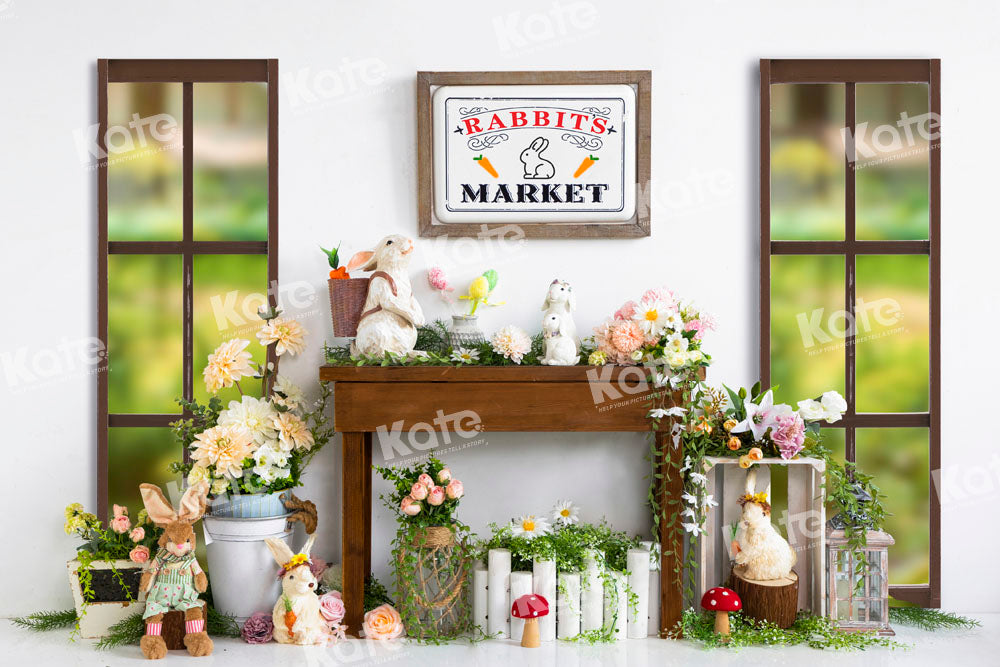 Kate Easter Backdrop Spring Flower Bunny Window Green Designed by Emetselch - Kate Backdrop AU