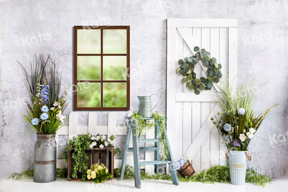 Kate White Fence Backdrop Wood Grain Flowers Window Designed by Emetselch - Kate Backdrop AU