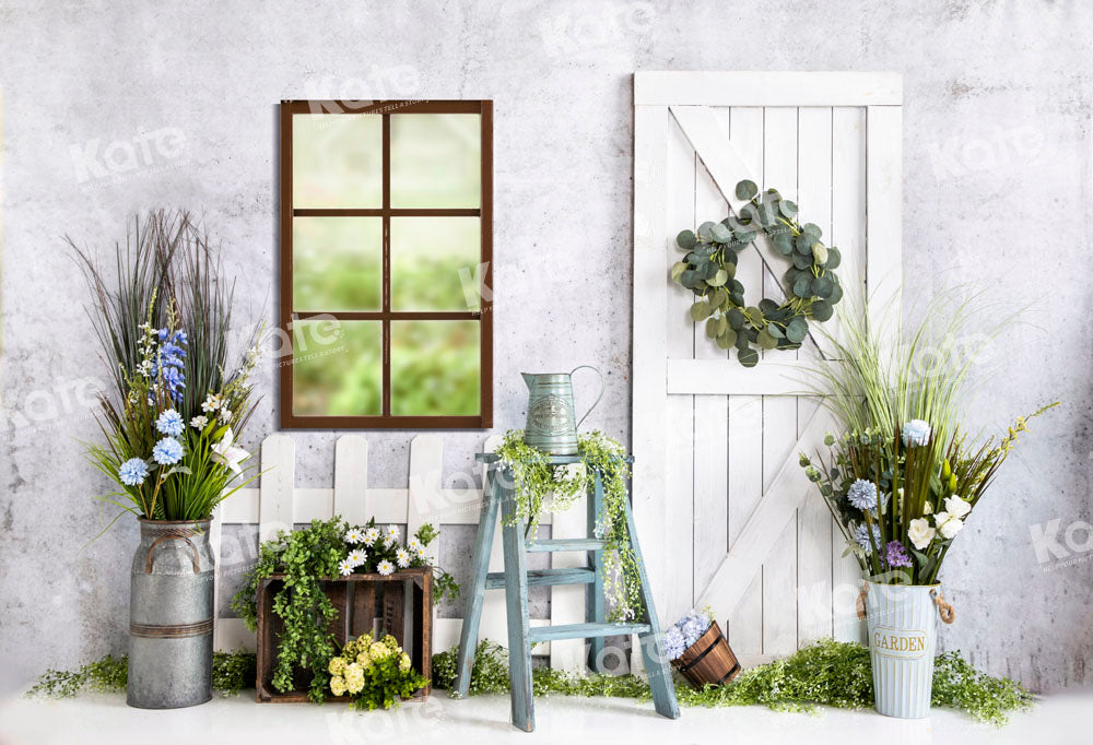 Kate White Fence Backdrop Wood Grain Flowers Window Designed by Emetselch - Kate Backdrop AU