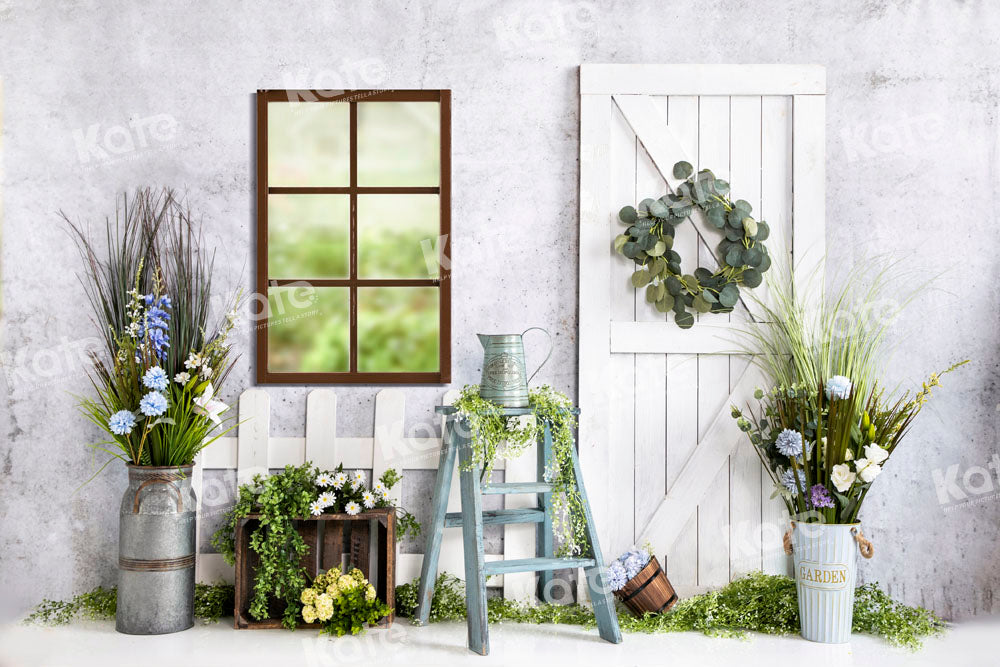 Kate White Fence Backdrop Wood Grain Flowers Window Designed by Emetselch - Kate Backdrop AU