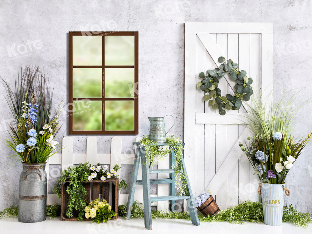 Kate White Fence Backdrop Wood Grain Flowers Window Designed by Emetselch - Kate Backdrop AU