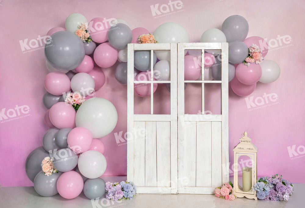 Kate Pink Balloon Backdrop Barn Door Designed by Emetselch - Kate Backdrop AU