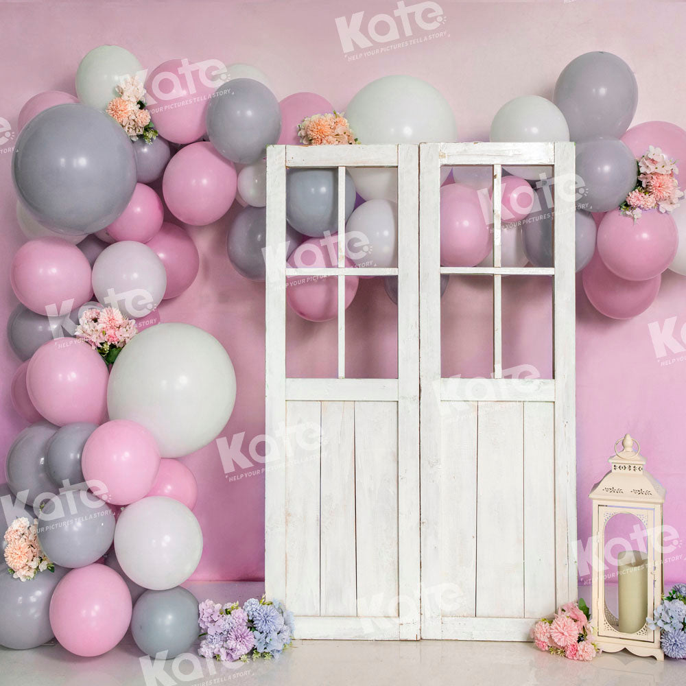 Kate Pink Balloon Backdrop Barn Door Designed by Emetselch - Kate Backdrop AU