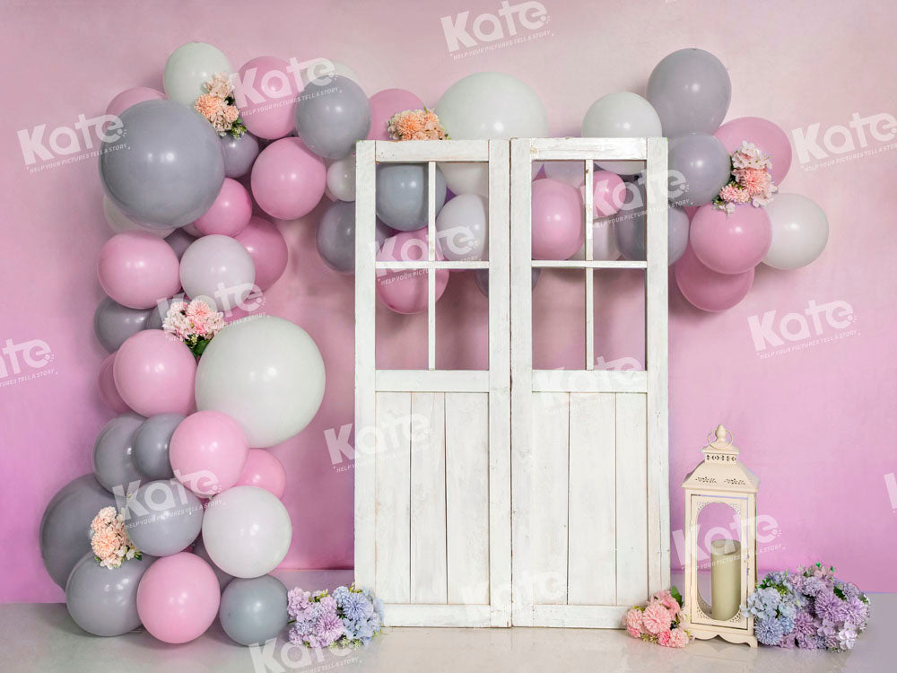 Kate Pink Balloon Backdrop Barn Door Designed by Emetselch - Kate Backdrop AU