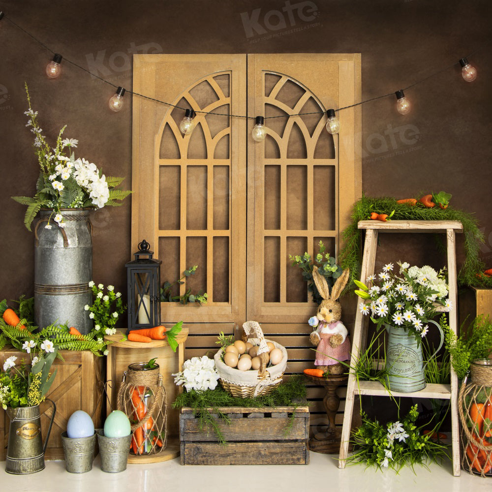 Kate Easter Bunny Backdrop Eggs Green Plants Carrot for Photography - Kate Backdrop AU