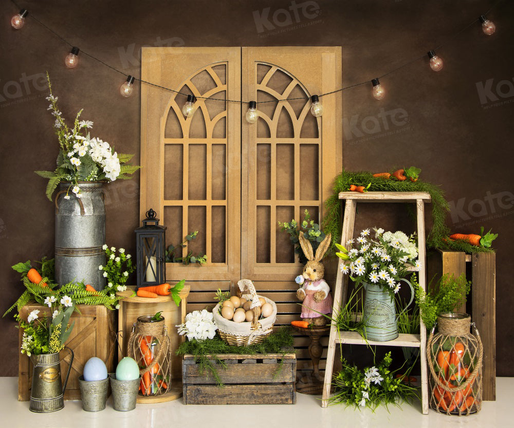Kate Easter Bunny Backdrop Eggs Green Plants Carrot for Photography - Kate Backdrop AU
