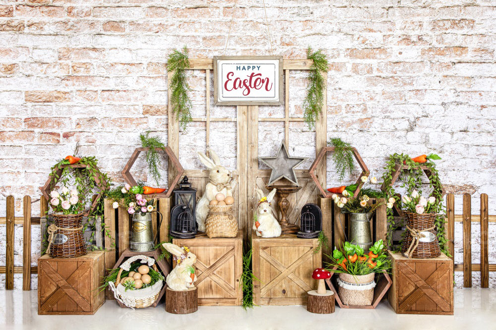 Kate Easter Bunny Backdrop Eggs Brick Wall for Photography - Kate Backdrop AU