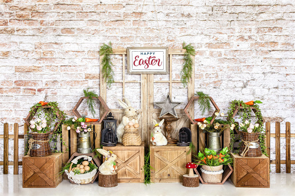 Kate Easter Bunny Backdrop Eggs Brick Wall for Photography - Kate Backdrop AU
