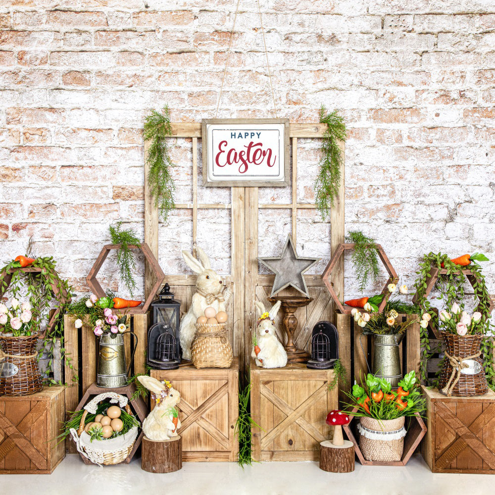 Kate Easter Bunny Backdrop Eggs Brick Wall for Photography - Kate Backdrop AU