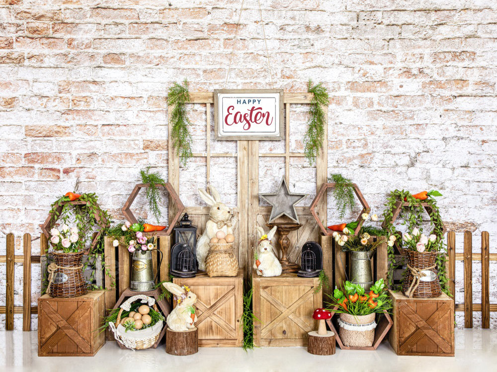 Kate Easter Bunny Backdrop Eggs Brick Wall for Photography - Kate Backdrop AU