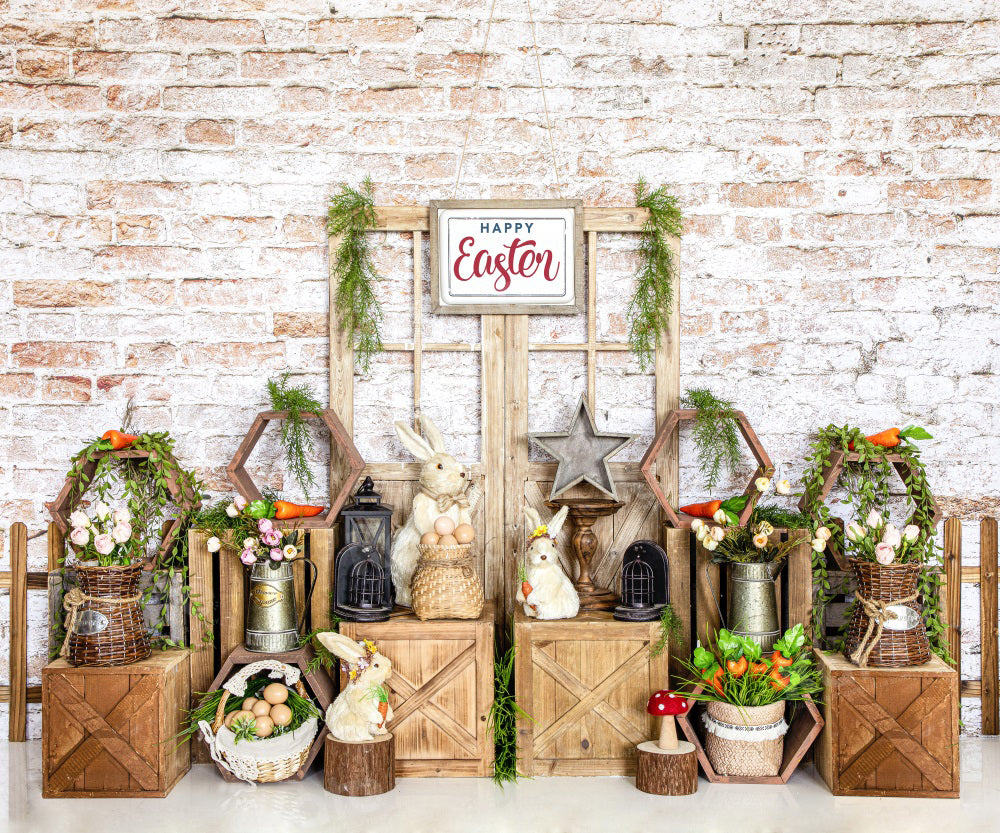 Kate Easter Bunny Backdrop Eggs Brick Wall for Photography - Kate Backdrop AU