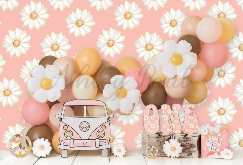 Kate Cake Smash Backdrop 1st Birthday Flower Car Designed by Ashley Paul - Kate Backdrop AU