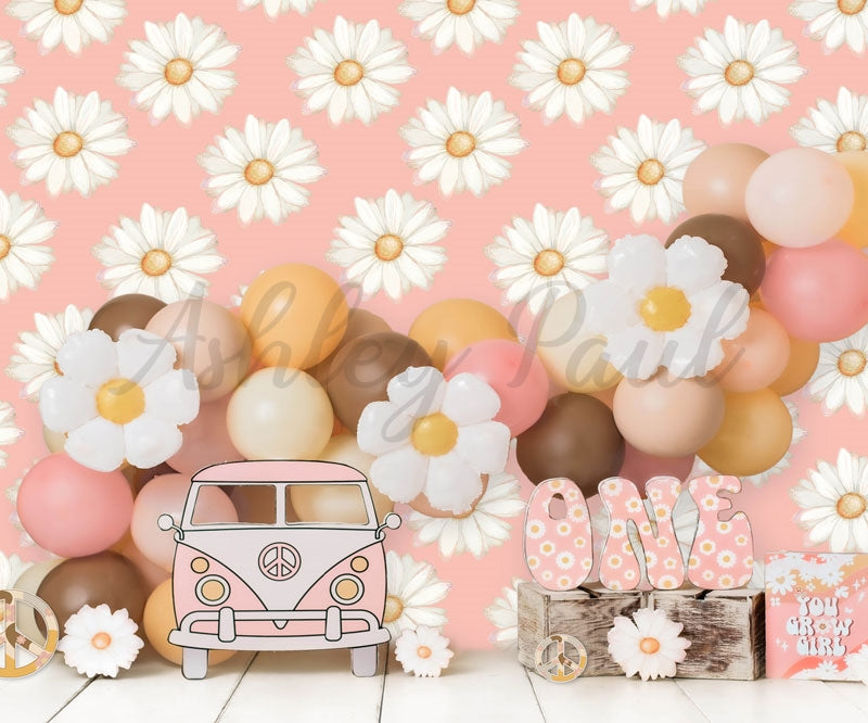 Kate Cake Smash Backdrop 1st Birthday Flower Car Designed by Ashley Paul - Kate Backdrop AU