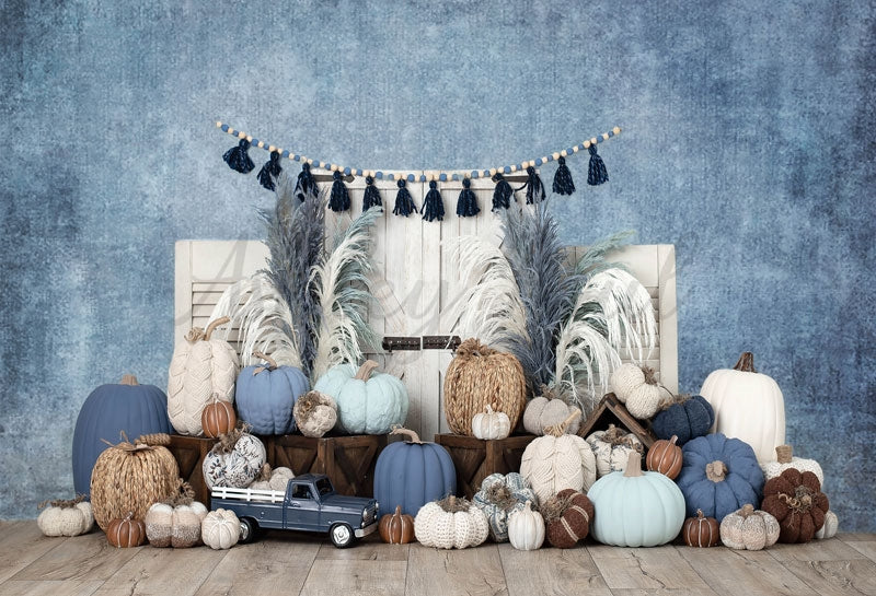 Kate Boho Pumpkin Backdrop Blue Designed by Ashley Paul - Kate Backdrop AU