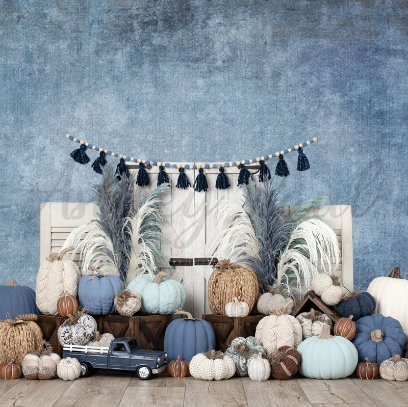Kate Boho Pumpkin Backdrop Blue Designed by Ashley Paul - Kate Backdrop AU