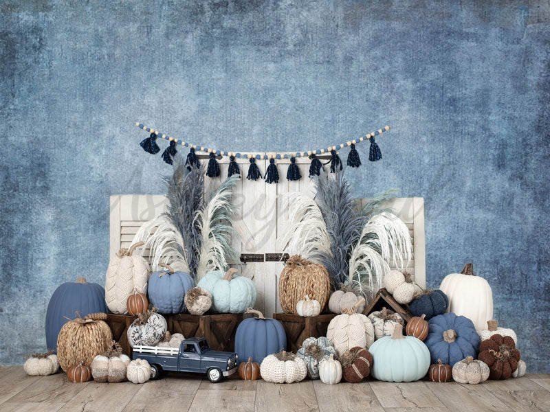 Kate Boho Pumpkin Backdrop Blue Designed by Ashley Paul - Kate Backdrop AU