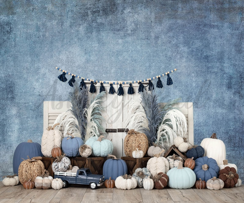 Kate Boho Pumpkin Backdrop Blue Designed by Ashley Paul - Kate Backdrop AU