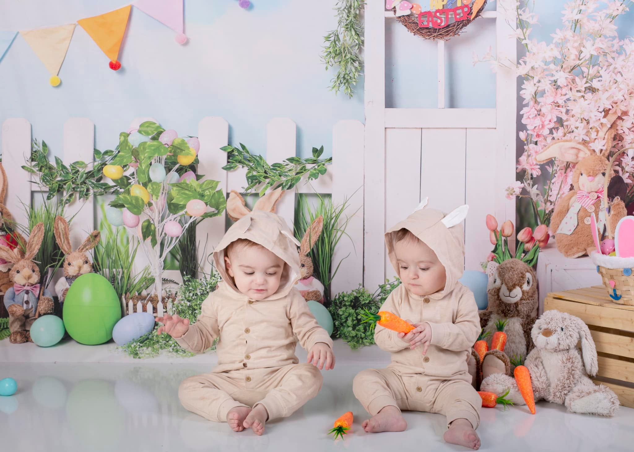 Kate Easter Bunny Backdrop Eggs Blue Sky for Photography - Kate Backdrop AU