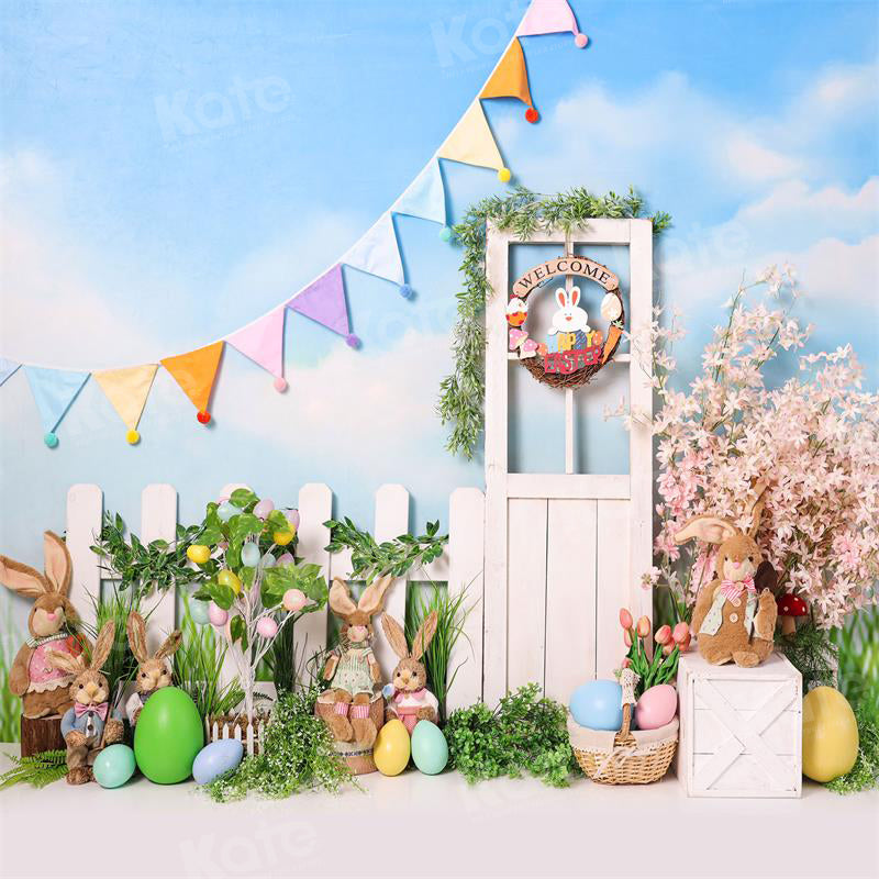 Kate Easter Bunny Backdrop Eggs Blue Sky for Photography - Kate Backdrop AU