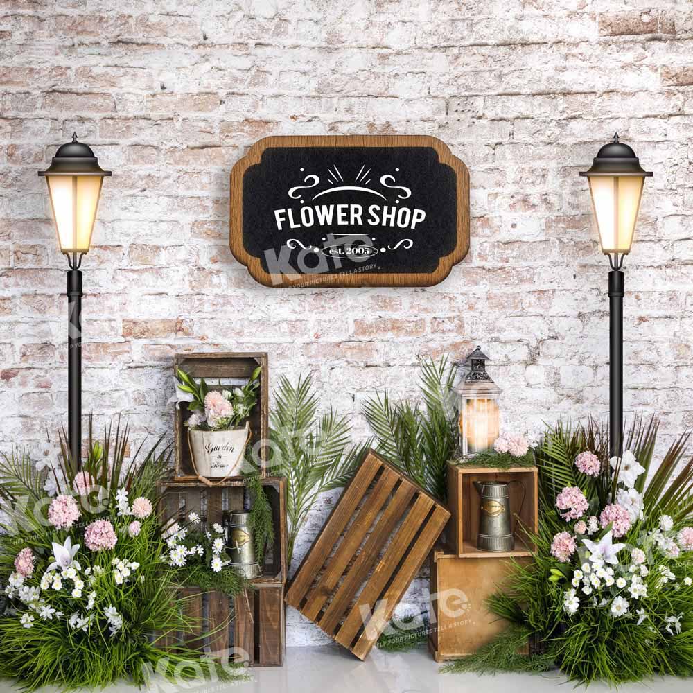 Kate Spring Flower Shop Backdrop Brick Wall Designed by Emetselch - Kate Backdrop AU