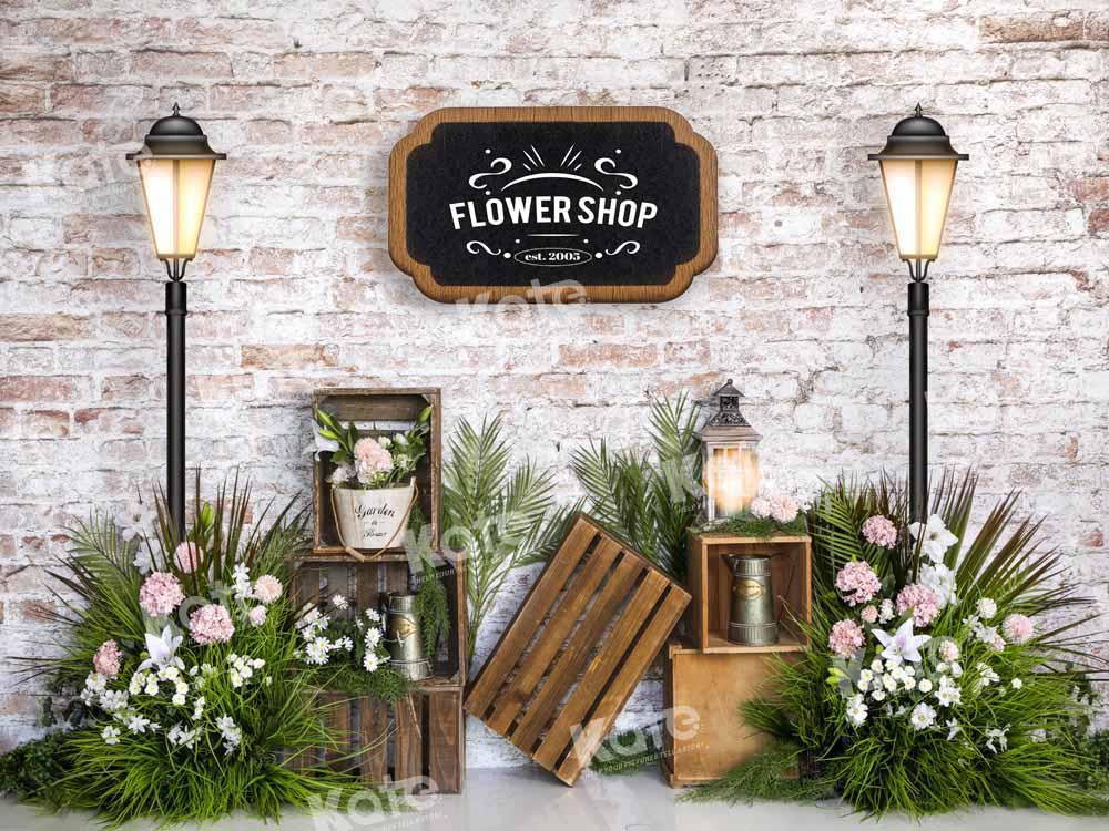 Kate Spring Flower Shop Backdrop Brick Wall Designed by Emetselch - Kate Backdrop AU