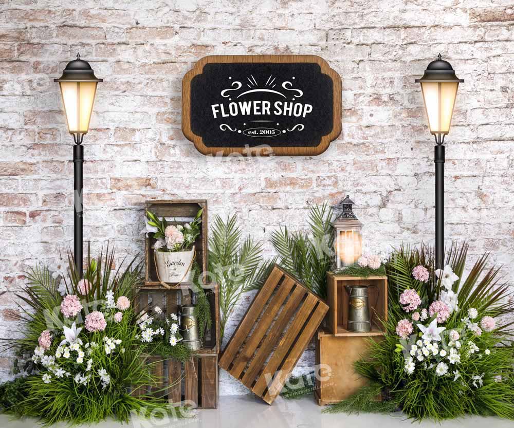 Kate Spring Flower Shop Backdrop Brick Wall Designed by Emetselch - Kate Backdrop AU