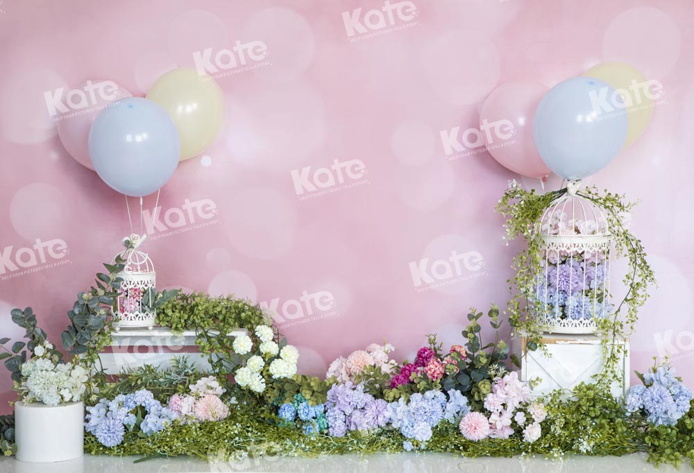 Kate Spring Flower Pink Backdrop Balloon Cake Smash Designed by Emetselch - Kate Backdrop AU