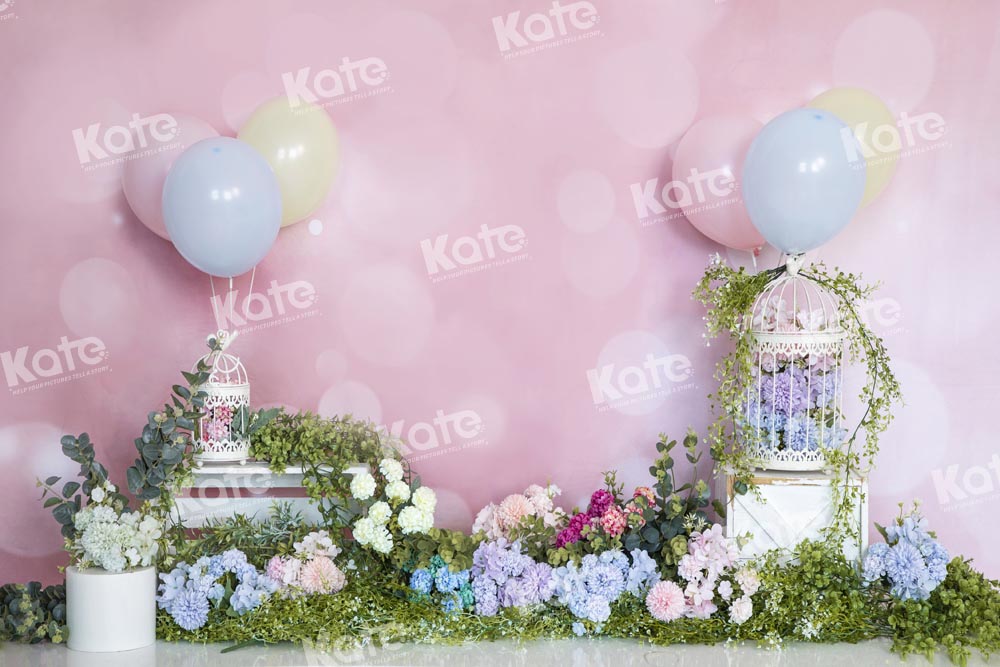 Kate Spring Flower Pink Backdrop Balloon Cake Smash Designed by Emetselch - Kate Backdrop AU