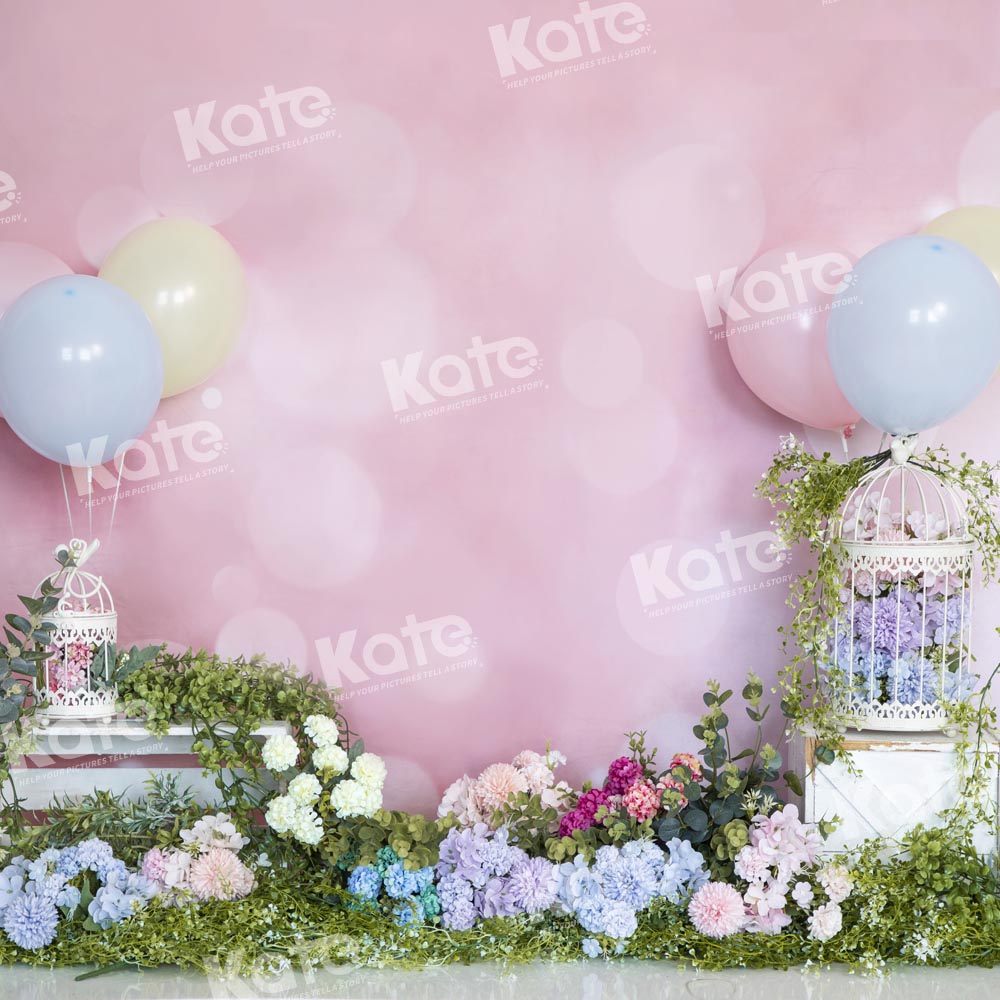 Kate Spring Flower Pink Backdrop Balloon Cake Smash Designed by Emetselch - Kate Backdrop AU