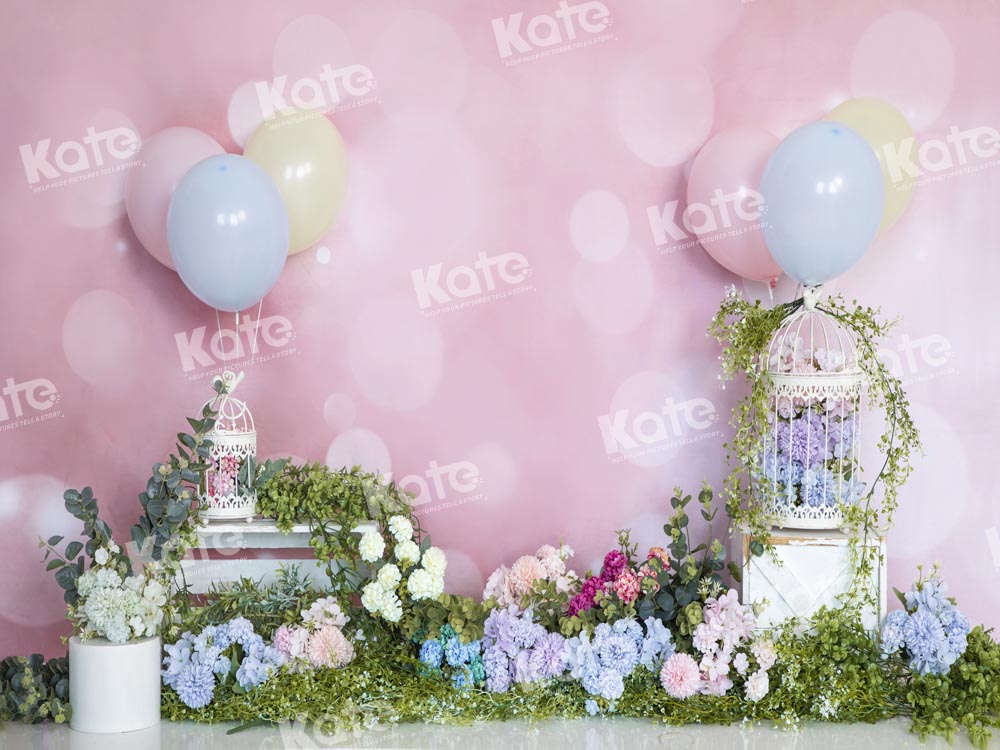 Kate Spring Flower Pink Backdrop Balloon Cake Smash Designed by Emetselch - Kate Backdrop AU