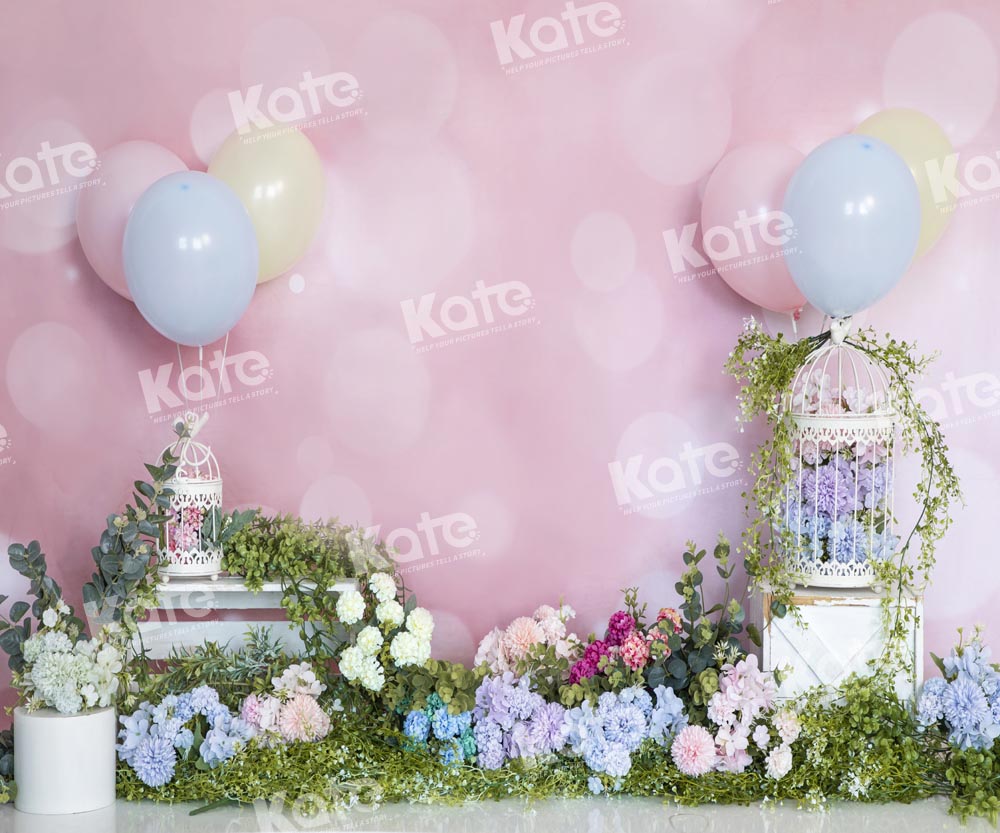 Kate Spring Flower Pink Backdrop Balloon Cake Smash Designed by Emetselch - Kate Backdrop AU