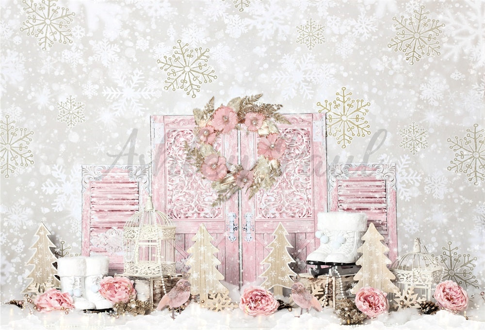 Kate Shabby Pink Winter Backdrop Designed by Ashley Paul - Kate Backdrop AU