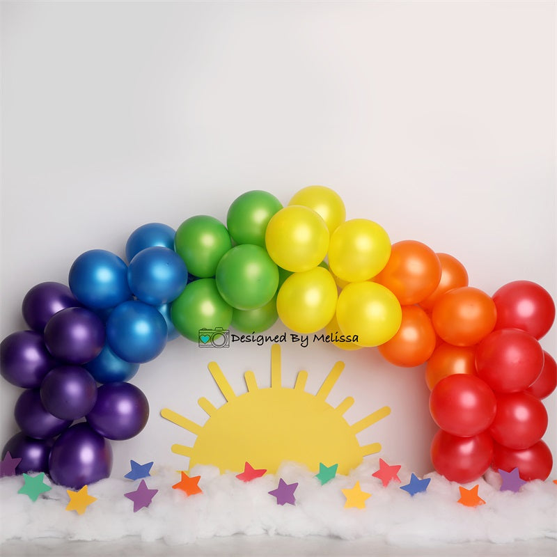 Kate Colorful Rainbow Balloons Backdrop Sun Designed by Melissa King - Kate Backdrop AU