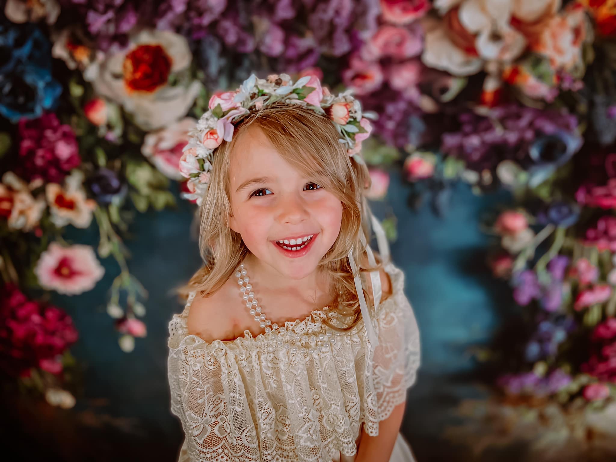 Kate Fine Art Backdrop Oil Painterly Floral Dark Teal Designed by Mini MakeBelieve - Kate Backdrop AU