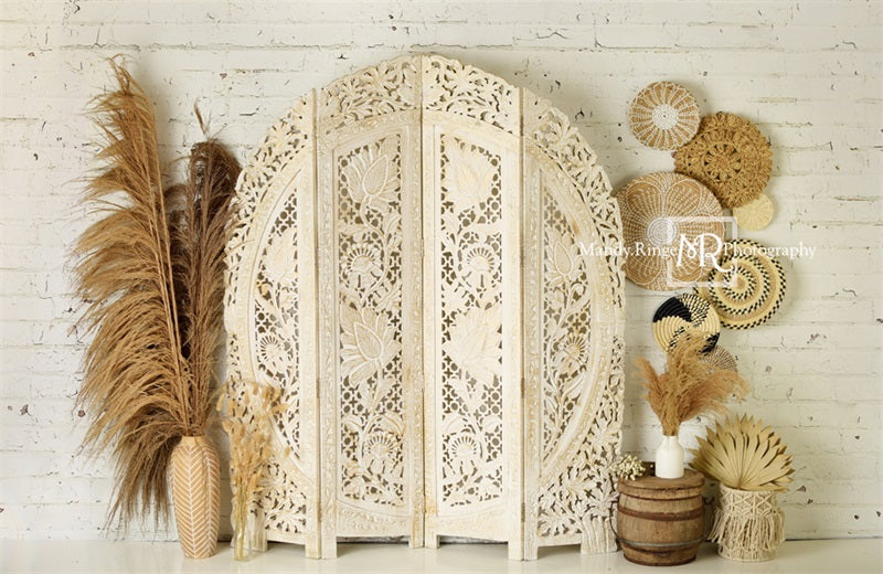 Kate Boho Screen with Pampas Grass Backdrop Designed by Mandy Ringe Photography