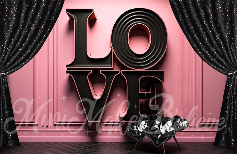 Kate Valentine Backdrop Black LOVE Letters Pink Exterior Wall Designed by Mini MakeBelieve - Kate Backdrop AU