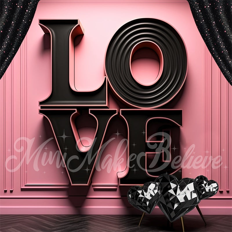 Kate Valentine Backdrop Black LOVE Letters Pink Exterior Wall Designed by Mini MakeBelieve - Kate Backdrop AU