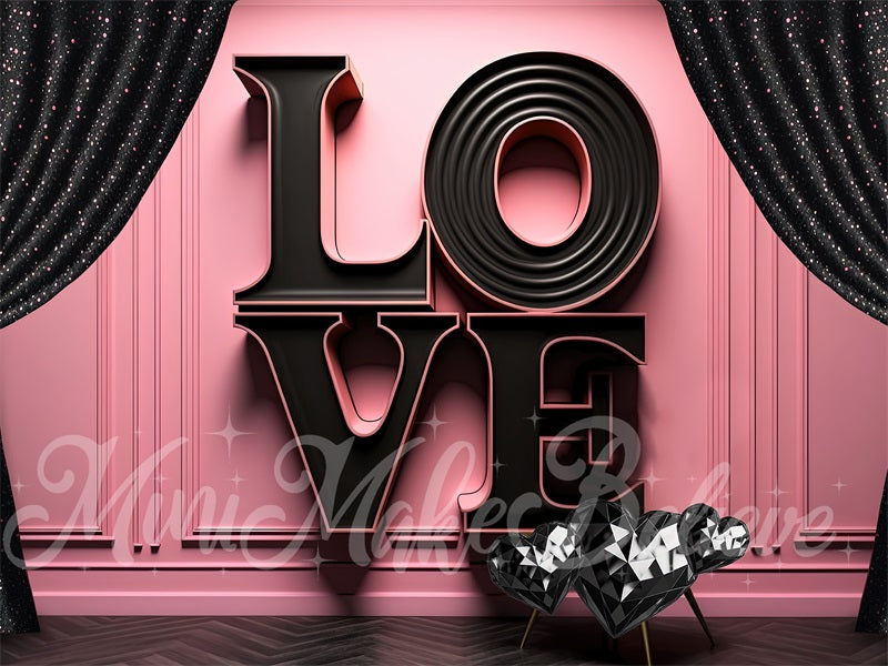 Kate Valentine Backdrop Black LOVE Letters Pink Exterior Wall Designed by Mini MakeBelieve - Kate Backdrop AU