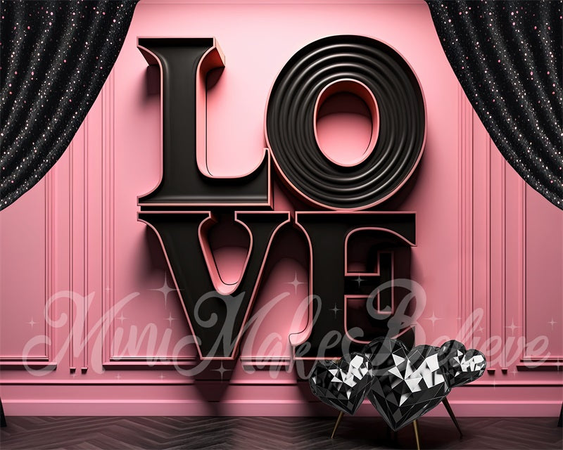 Kate Valentine Backdrop Black LOVE Letters Pink Exterior Wall Designed by Mini MakeBelieve - Kate Backdrop AU