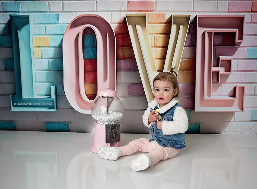 Kate Pastel Metal Love Letters Backdrop Brick Wall Designed by Mini MakeBelieve - Kate Backdrop AU