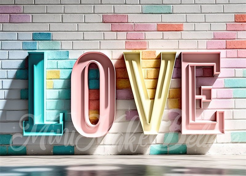 Kate Pastel Metal Love Letters Backdrop Brick Wall Designed by Mini MakeBelieve - Kate Backdrop AU