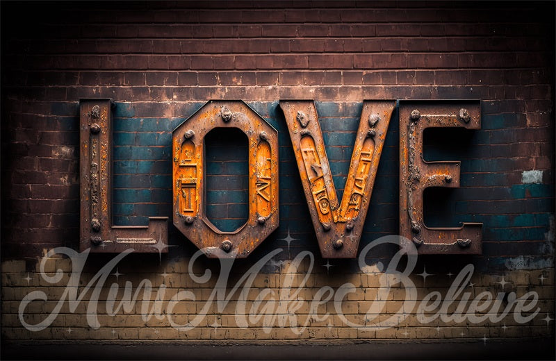 Kate Valentine Industrial Love Letters Backdrop Distressed Brick wall Designed by Mini MakeBelieve - Kate Backdrop AU
